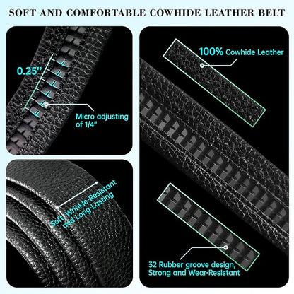 Men's Belt,Leather Ratchet Dress Belts with Sliding Adjustable Belts Dress Casual Jeans Comfort Trim to Fit