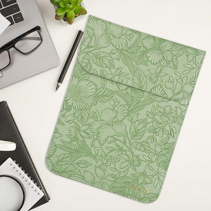 MOSISO Laptop Case 13.3 inch, 13-13.3 inch Laptop Sleeve Compatible with MacBook Air/Pro 13/Pro 14,HP Dell ASUS Lenovo Notebook,Embossed Retro Hibiscus PU Leather Case with Small Bag, Sage Green