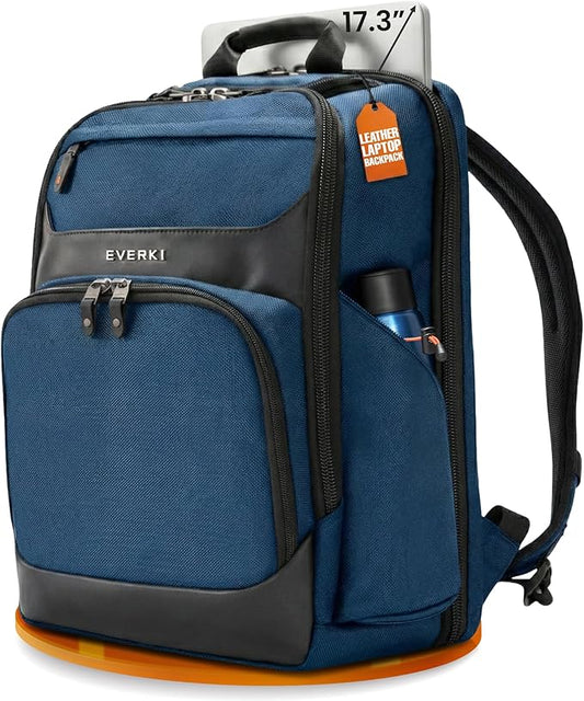EVERKI Onyx 36L Business Laptop Backpack – Professional Travel Backpack for Men & Women, Laptop Bag with Premium Leather Ballistic & Nylon, Office & Flight Approved, Fits Laptops up to 17.3” - Navy
