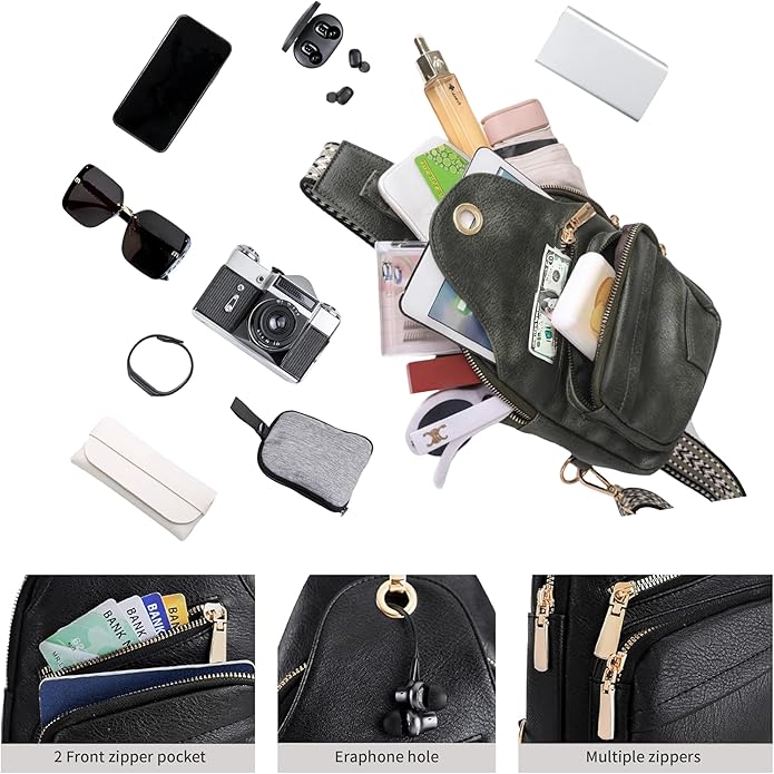 Sling Bag Set, PU Leather Sling Bag, Multi-Zipper Design for Travel, Outdoors, Valentine’s Day Gifts