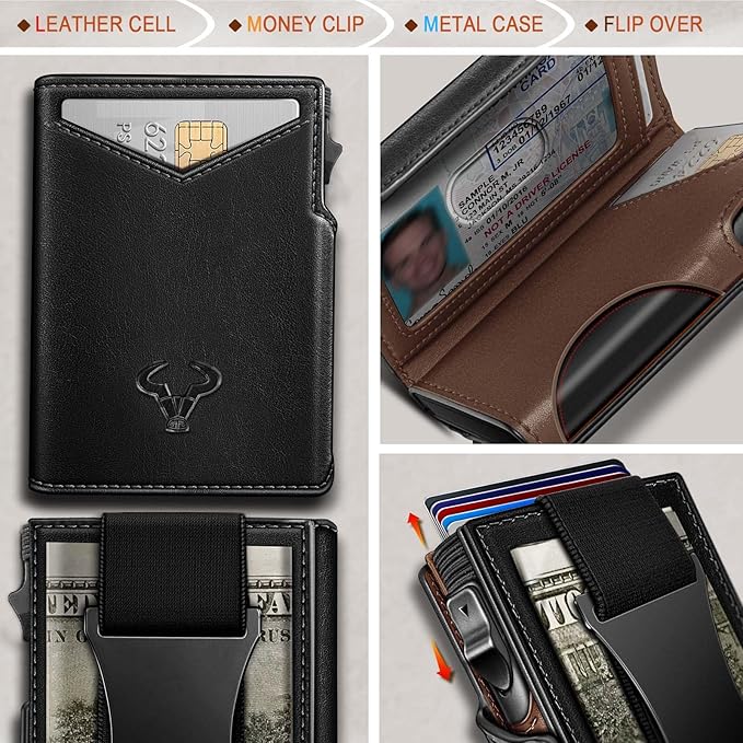 BULLIANT Men Wallet Gift Boxed,Slim Front Pocket Wallet Money Clip Card Holder 3.8"x2.7",Pop-up Access