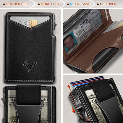 BULLIANT Men Wallet Gift Boxed,Slim Front Pocket Wallet Money Clip Card Holder 3.8"x2.7",Pop-up Access
