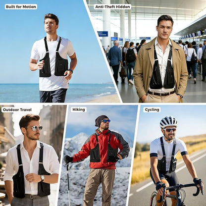 ECGER Large Double Shoulder Armpit Bag - Underarm Holster for Men, Anti-Theft Concealed Crossbody Wallet|phone Pouch for Outdoor Travel Cycling Work, Premium PU Leather (Black Armpit Bag)