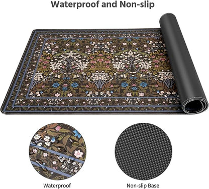 MOSISO Large Mouse Pad Gaming Mousepad, 35.43 x 15.74 inches Vintage Floral Cluster PU Leather Mousepad with Anti-Slip Base&Stitched Edges, Keyboard Pad Mouse Mat for Desktop/Office/Home, Black
