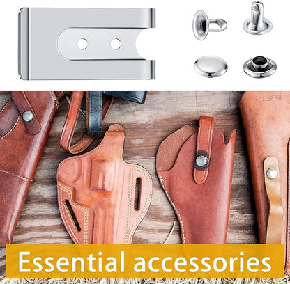 Frienda 10 Pcs Metal Belt Clip Buckle Spring Hook Belt Clip with 10 Pairs Rivets for Bag Leather DIY(Silver)