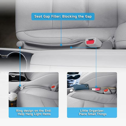 Givifive Car Seat Gap Filler Set of 2, 3IN1 Seat Side Gap Filler Plug with Storage Slot & Hook Function, Soft Foam Universal Fit Car SUV Truck Fill Gap Between Seats Console Organizer（Narrow Gray）