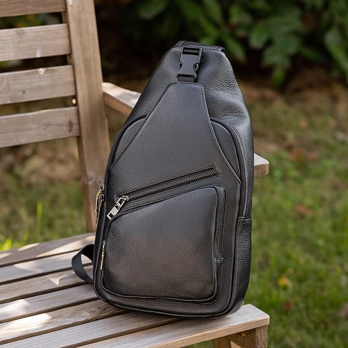 Polare Cowhide Italian Leather Sling Chest Shoulder Bag Waterproof Anti Theft Crossbody Casual Daypack