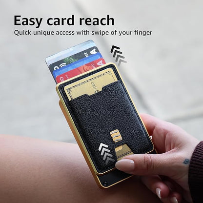 VENICE RFID Blocking Wallet, Minimalist Card Holder with Quick Access, Vegan Leather & Brushed Aluminum, Gift-Ready Packaging (Black & Gold)