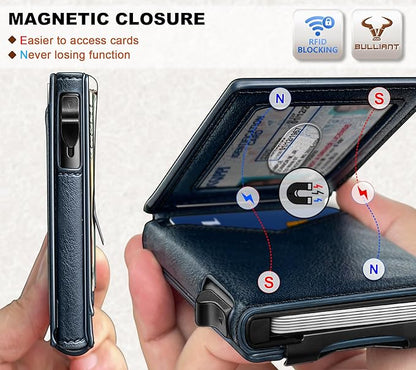 BULLIANT Men Wallet,Magnetic Metal Wallet Money Clip 9Cards Pop-up Access RFID Blocking