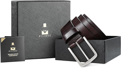MILORDE Men's Genuine Leather Dress Belt, Handmade, 100% Cow Leather, Fashion & Classic Designs for Work Business and Casual