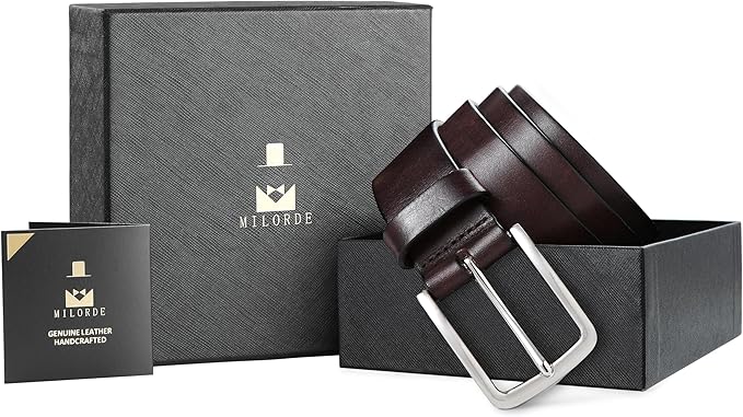 MILORDE Men's Genuine Leather Dress Belt, Handmade, 100% Cow Leather, Fashion & Classic Designs for Work Business and Casual