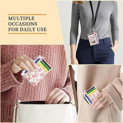 Hancynir Slim Wallet Women Credit Card Holder Rose Flower Floral RFID Blocking Small Cute Card Wallets Mini Front Pocket PU Leather Card Case Thin Travel Zipper Coin Cash Ladies Female Wallet Gifts