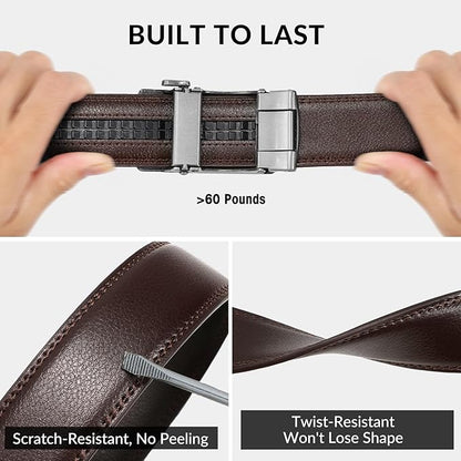 SANSTHS Mens Ratchet Belts Leather 1 3/8" for Men Dress and Casual, Adjustable Click Belts with American Flag Buckles