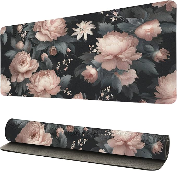 Luxurious Peony Floral Desk Mat, Elegant PU Leather Desk Pad for Women - Large Non-Slip Office Mat for a Stylish & Protected Gaming & Home Workspace（31.5 * 15.75in）