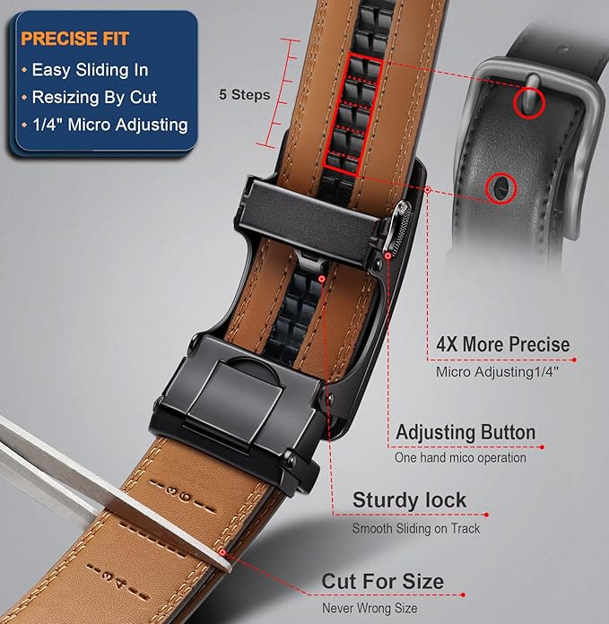BULLIANT Men Belt,Ratchet Leather Belt Click Adjustable for Men Jeans Dress Casual 1 3/8-Cut to Fit
