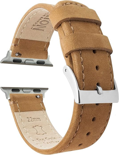 BARTON WATCH BANDS - Top Grain Leather Watch Bands Compatible with Apple Watch Models - 1, 2, 3, 4, 5, 6, 7, 8, 9, 10, SE, Ultra & Ultra 2