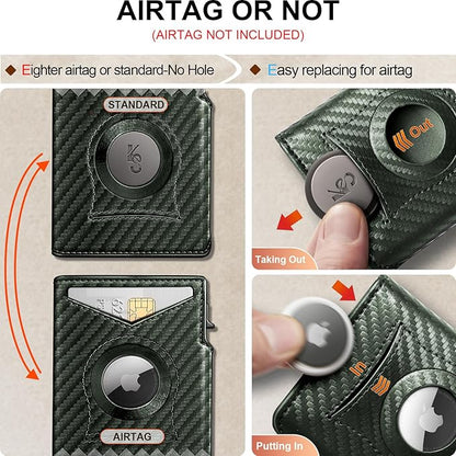 KEMISANT Airtag Wallet Men Gift,Mens Slim Front Pocket Wallet Money Clip Standard or Apple Airtag Use 3.8"×2.8"×0.9"