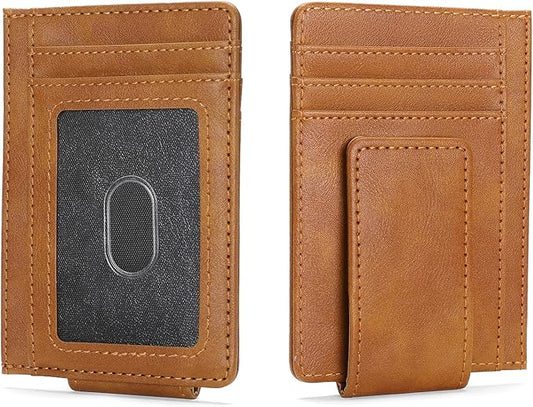 Magnetic Closure Slim Wallet for Men Leather RFID Blocking Minimalist Front Pocket Money Clip Wallet Credit Card Holder