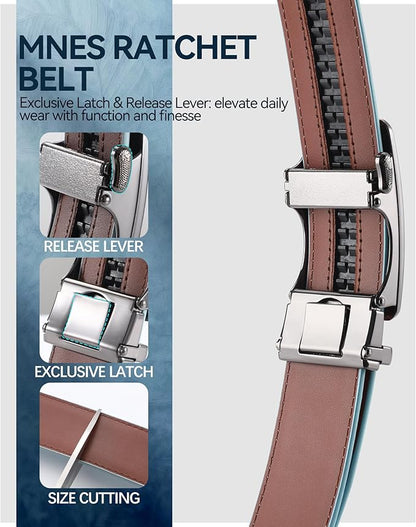 VONMELLI Mens Belt Genuine Leather Ratchet Belt for Men Dress Pant with Adjustable Buckle, Trim to Fit