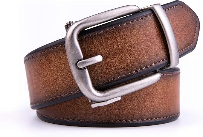 Fabio Valenti Men's Genuine Leather Ratchet Dress Belt with Automatic Buckle, Adjustiable Sizes, Handmade, All leather Strap