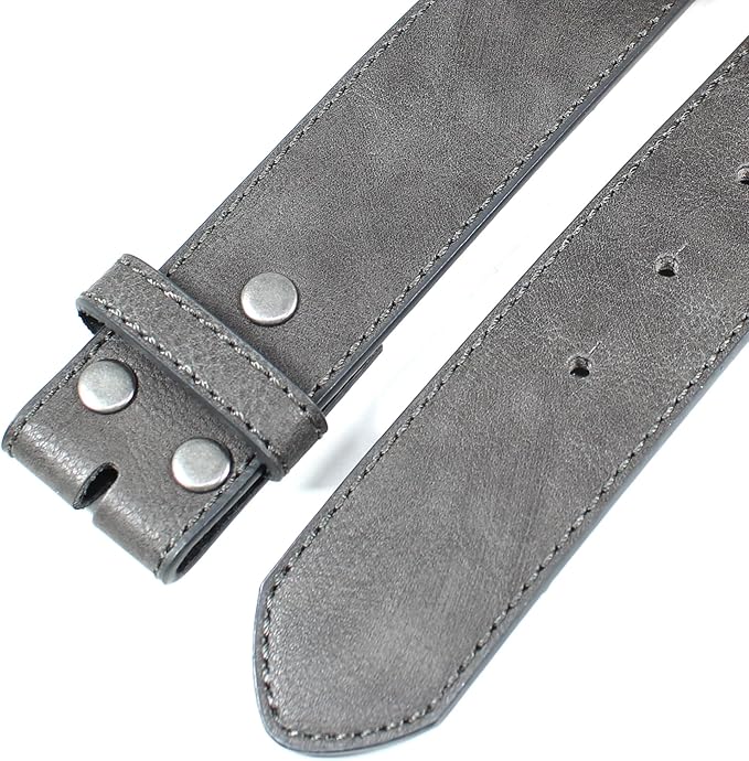 BC Belts Leather Belt Strap with Vintage Distressed Texture 1.5" Wide with Snaps and without Buckle