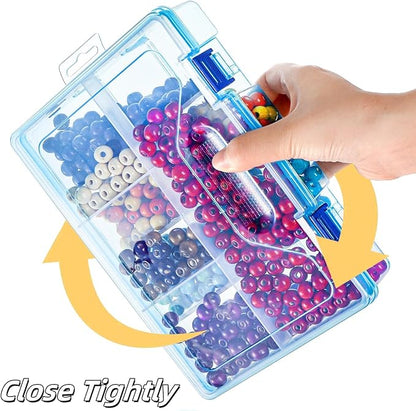 Covzoe 6 Pack Plastic Organizer Box with Adjustable Dividers, 2 Layer Bead Jewelry Organizer with 8 Large Grids, Clear Office Supplies Storage Case Snackle Container for Art DIY Crafts Fishing Tackles