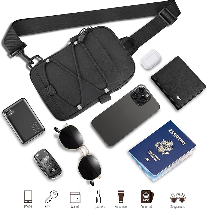 MOZETO Mini Sling Bag, Mens Travel Hidden Anti-theft Pocket Small Crossbody Bag, Water Resistant Phone Holder Casual Utility Chest Side Pack | Anti-Theft, Credit Card Slot, Lightweight, Water Resistant, Detachable Strap