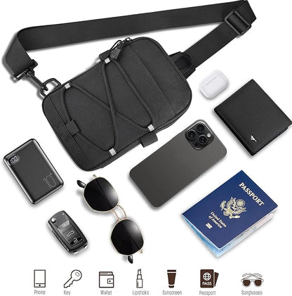 MOZETO Mini Sling Bag, Mens Travel Hidden Anti-theft Pocket Small Crossbody Bag, Water Resistant Phone Holder Casual Utility Chest Side Pack | Anti-Theft, Credit Card Slot, Lightweight, Water Resistant, Detachable Strap