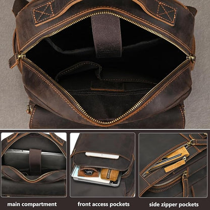 Vintage Full Grain Leather Backpack for Men, 16" Laptop Rucksack For Men Hiking Trave Work Business Bag, 1829 Dark Brown