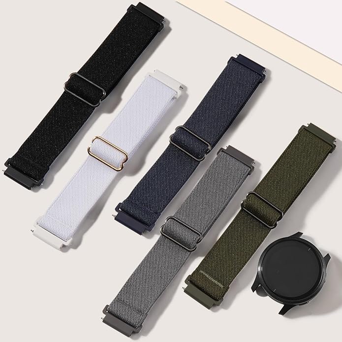 5 Pack Stretchy Nylon Watch Bands Compatible with Garmin Vivoactive 5/6/Forerunner 55/165,20mm Soft Elastic Fabric Adjustable Replacement Sport Straps for Garmin Venu Sq 2 Women Men