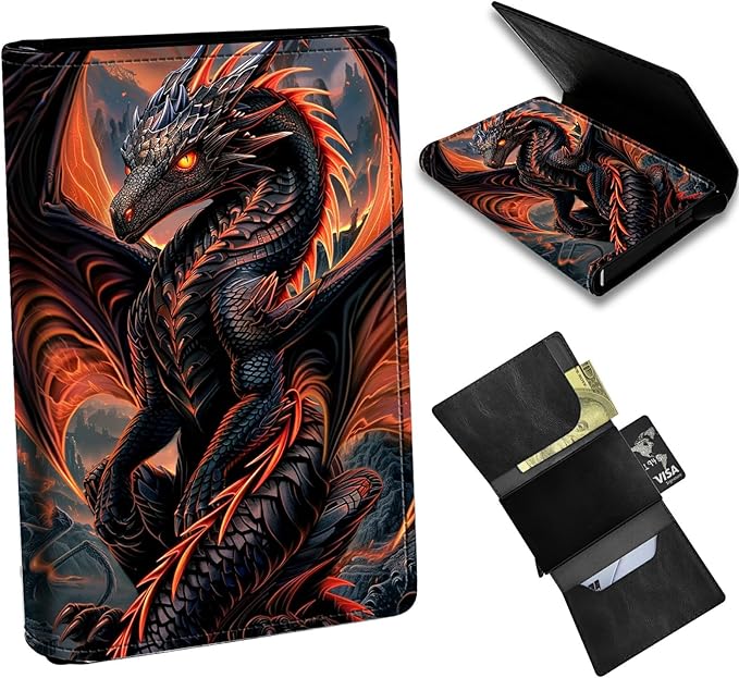 Red Dragon Minimalist Wallet for Men, Pop Up Card Case Wallet for Women, PU Leather Automatic Credit Card Holder Metal Money Clip Wallet RFID Blocking Bifold Pocket Wallet