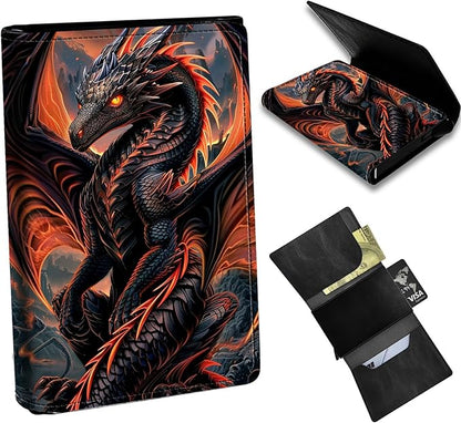 Red Dragon Minimalist Wallet for Men, Pop Up Card Case Wallet for Women, PU Leather Automatic Credit Card Holder Metal Money Clip Wallet RFID Blocking Bifold Pocket Wallet