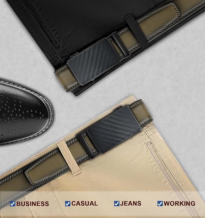 KEMISANT Men Belt Ratchet Click Belt Genuine Leather Adjustable For Men Golf Dress Casual Jeans 1 3/8-Cut For Fit