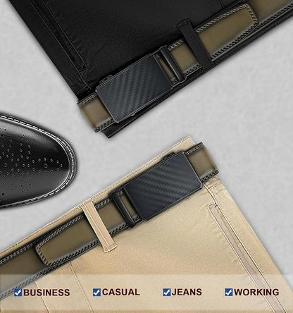KEMISANT Men Belt Ratchet Click Belt Genuine Leather Adjustable For Men Golf Dress Casual Jeans 1 3/8-Cut For Fit