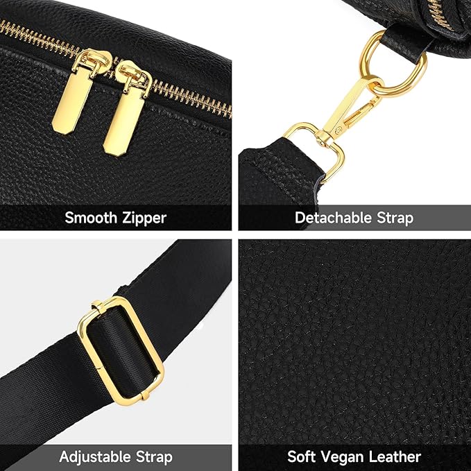GAEKEAO Crossbody Bags for Women Fashion Sling Purse Fanny Pack Leather Belt Bum Bag Chest Shoulder Bag for Travel Black