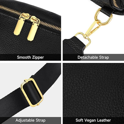 GAEKEAO Crossbody Bags for Women Fashion Sling Purse Fanny Pack Leather Belt Bum Bag Chest Shoulder Bag for Travel Black