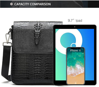 NIUCUNZH Leather Flap Messenger Bag for Men Small Crossbody Shoulder Bag,Novelty Crocodile Embossed