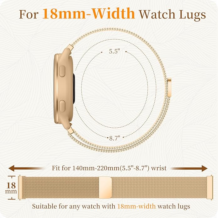 18mm 20mm Metal Band Compatible for Garmin Vivoactive 5/6/4S/3 Watch Bands, Soft Stainless Steel Mesh Strap for Garmin Venu 3S/Venu 2S/Sq Watch Band, Forerunner 55/245/255S/265S Watch Band Women Men