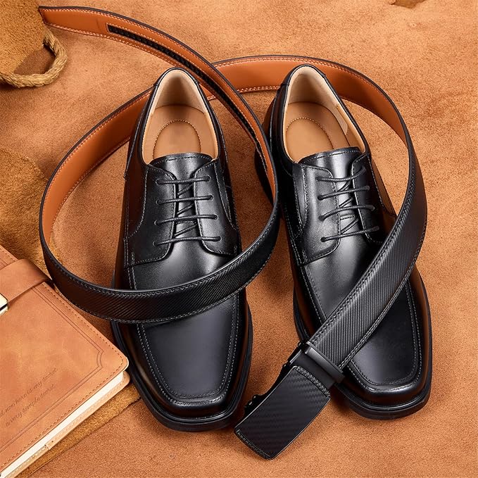 VATAN Men's Belt Leather Ratchet Belt for Men Dress Casual Every Day with Adjustable Buckle, Trim to Fit