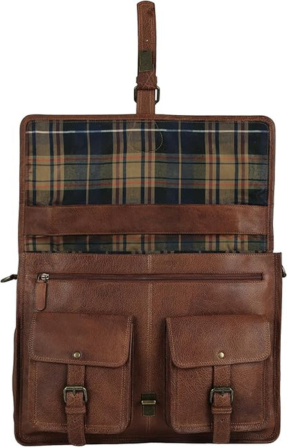 Leather briefcase 18 inch laptop messenger bag for men and women best satchel office bag