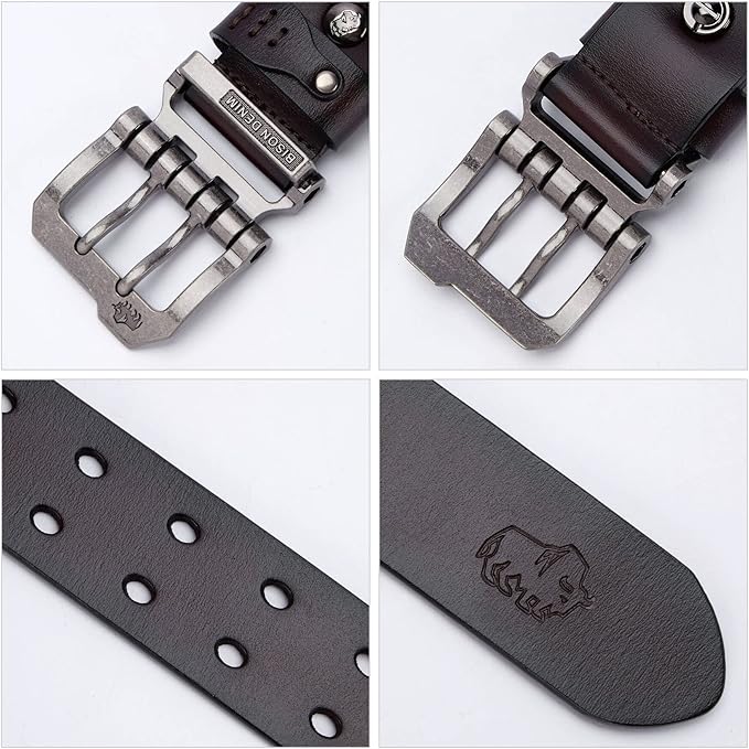 BISON DENIM Men's Belts Leather Dress Genuine Leather Classic Heavy Duty Buckle Belt Casual for Jeans