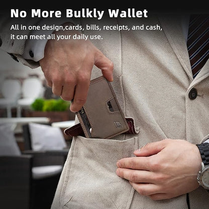 Slim Minimalist Wallet for Men- Money Clip Wallet | Bifold Men Wallets | RFID Blocking Wallet | Genuine Leather Wallets for Men | 12 Card Holder Mens Wallet | Mens Front Pocket wallet