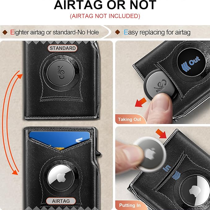 KEMISANT Airtag Wallet Men Gift,Mens Slim Front Pocket Wallet Money Clip Standard or Apple Airtag Use 3.8"×2.8"×0.9"
