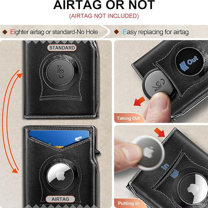 KEMISANT Airtag Wallet Men Gift,Mens Slim Front Pocket Wallet Money Clip Standard or Apple Airtag Use 3.8"×2.8"×0.9"