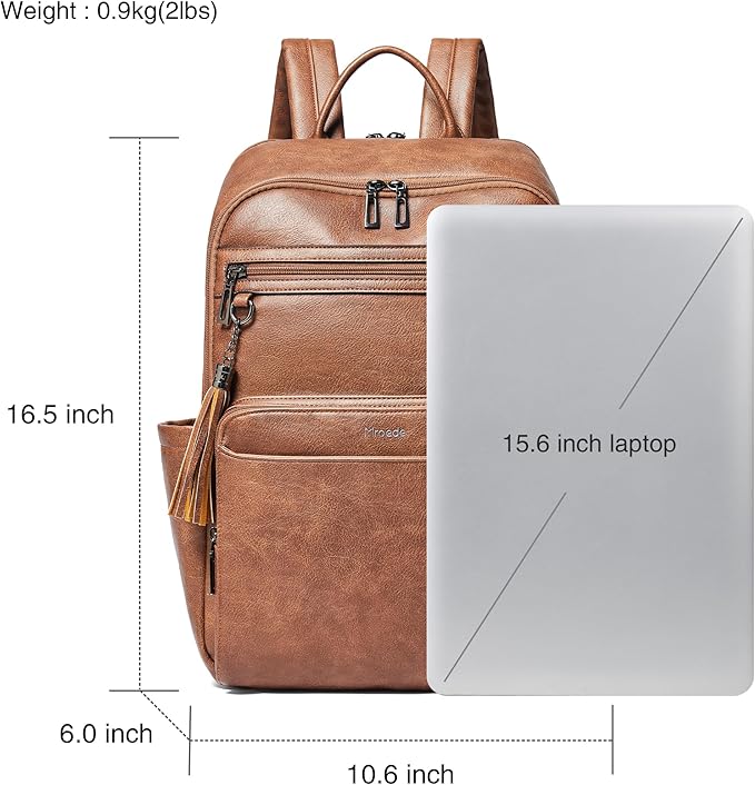 Leather Laptop Backpack for Women,Leather Backpack with Laptop Compartment Fit 15.6 inch Laptops,Carry-on Travel Backpacks,Casual Daypack for Work Business Weekender College,Brown