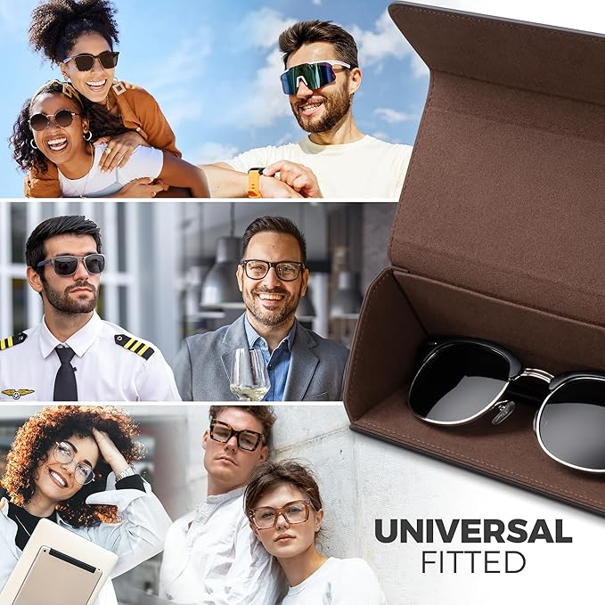 VULKIT Glasses Case, Foldable & Portable Design, Leather Hard Shell Folding Eyeglass Holder for Mens Womens