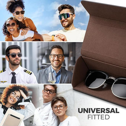 VULKIT Glasses Case, Foldable & Portable Design, Leather Hard Shell Folding Eyeglass Holder for Mens Womens