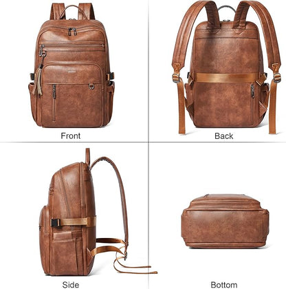 Shrrie Vegan Leather Laptop Backpack for Women,17 Inch Computer Backpack Purse for Work Business College Travel Teacher Nurse with Anti-theft Pocket & Giant Tumbler Holder Pocket,Caramel Brown