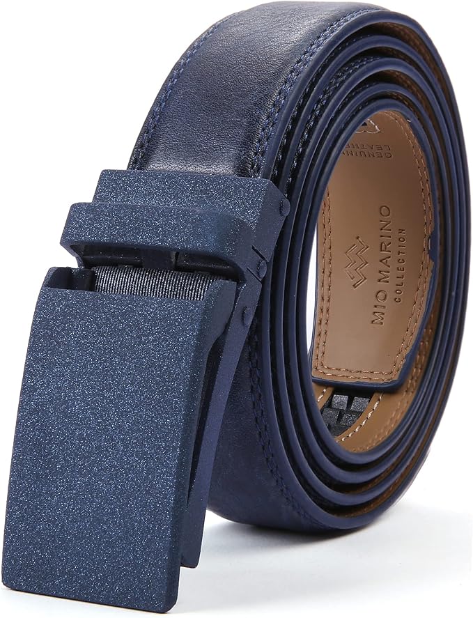 Marino Avenue Ratchet Belt for Men. Adjustable Leather Dress Belt with 38 Easy to Click Into Place Ratchet Closures.