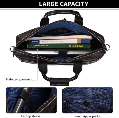 LEATHER VILLAGE 16" Leather Laptop Messenger Briefcase Bag for Men-Leather Satchel for Travel and Office Shoulder Bag-Black